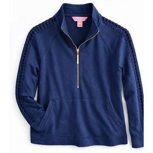 Lilly Pulitzer Navy Eyelet Sleeve Quarter Zip Pullover Stretch Women S